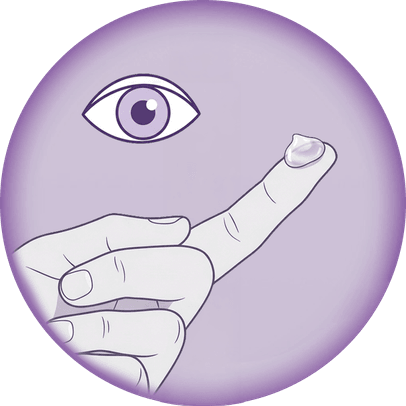 Icon showing eye examining a small amount of jelly.